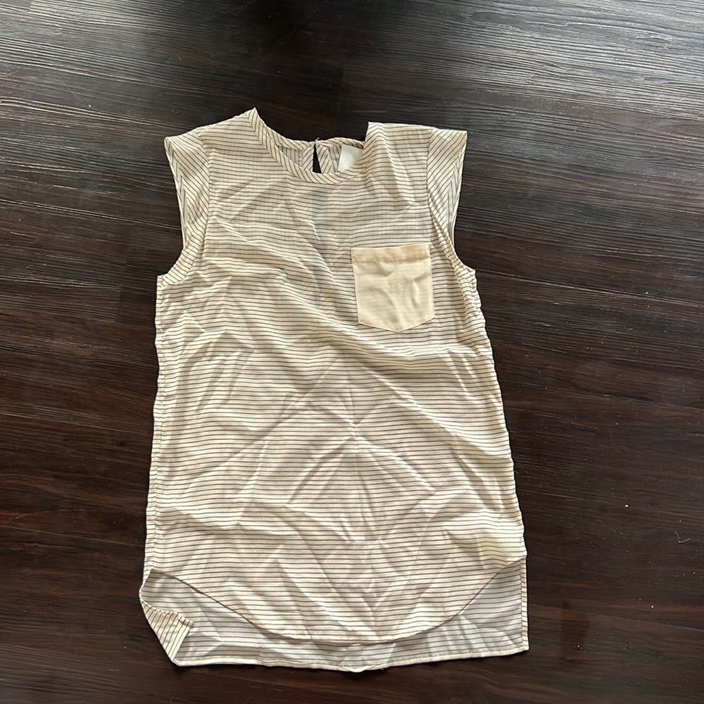 Beige dress top, sleeveless with black pin stripes by Phillip Lim